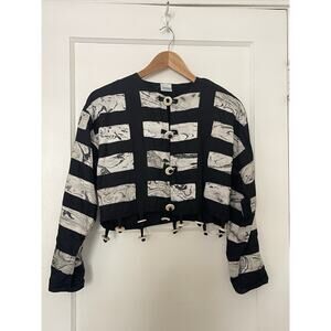 VTG Y2K Designer Pacific Visions Cropped Jacket Sz XS Black White Maui Boutique